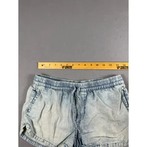 Aerie Light Wash Denim Look Smocked Waist Dolphin Shorts Blue Small thumbnail 3