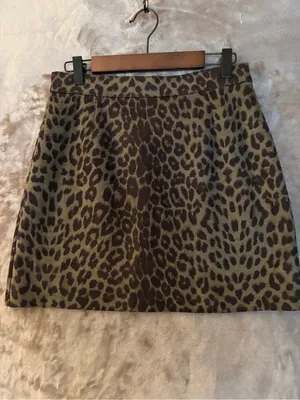 Leopard Print Faux Suede A-Line Mini Skirt Women’s Size M Black/Olive thumbnail 6
