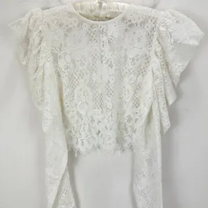 NEW Naked Wardrobe The Statement Lace Blouse Long Puff Sleeve Ivory Romantic S thumbnail 3