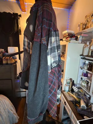 Oli & Hali Black and Burgundy Plaid Patchwork Jean Shacket thumbnail 8