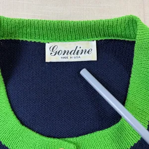 Vintage Gondine 2 Pc Knit Cardigan Pants Set Navy Green Shoulder Pads EUC thumbnail 5