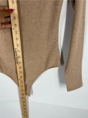 Express Body Contour Cozy Mock Neck Cutout Bodysuit Tan Size S NWT thumbnail 9