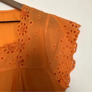 Ruby n Style Orange Cotton Cutout Embroidery Beaded Cap Short Sleeve Blouse thumbnail 3
