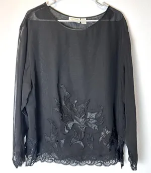 Victoria's Secret Gold Label Size‎ L Black Sheer Boudoir Top Lace Floral 1980's thumbnail 1