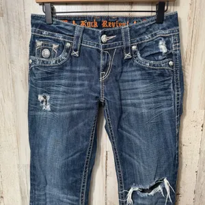 Rock Revival Tori Bootcut Dark Wash Distressed Button Pockets Jeans Womens‎ 26 thumbnail 3