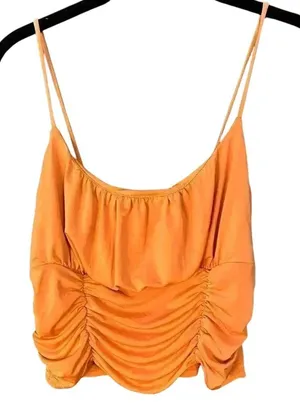 Live‎ in the Moment Orange Ruched Spaghetti Strap Crop Top Size M A49 thumbnail 1
