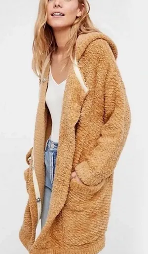 Free People Warm Wishes Hooded Sweater Teddy Jacket Cardigan thumbnail 1