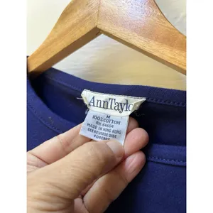 Vtg 90s Ann Taylor Crew Neck Bodysuit M Blue Cotton Long Sleeve Casual Office thumbnail 2