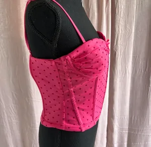 Pink polka dot corset top with bow detail thumbnail 2