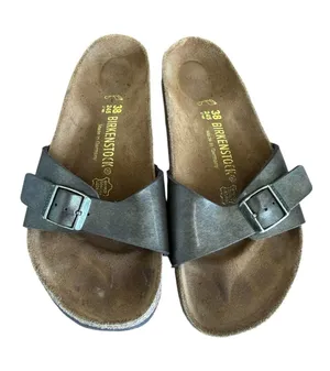 Birkenstock Madrid Metallic Anthracite Birko-Flor Slide Sandals 38/ 7-7.5 Narrow thumbnail 1