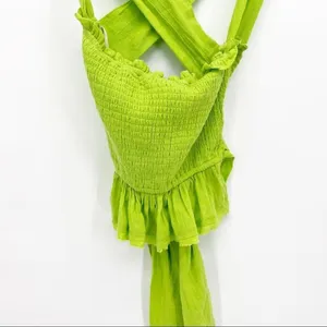 NEW‎ Free People Green Smocked Ruffle Tank Top Women's Size S European Summer thumbnail 4
