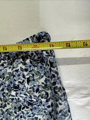 Garnet Hill Blue Green Floral Pajama set organic cotton long sleeve pants L/XL thumbnail 7