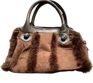EUC Vintage Y2K Chocolate Brown Faux Fur and Suede Women's Satchel Handbag thumbnail 1