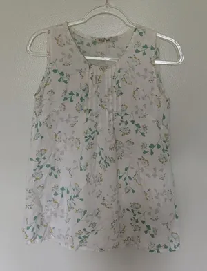 Laura Bianchi Linen Tank Top Floral White Pleats Coastal Small thumbnail 1