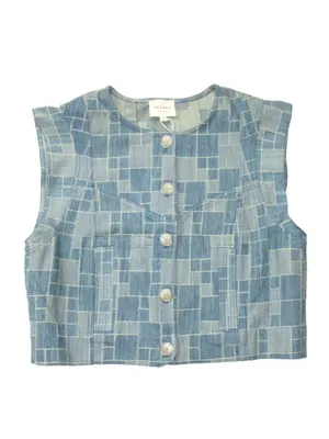NWT Sezane Timothé Jacket in Blue Denim Patchwork Vest Top M thumbnail 3