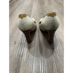 Vintage‎ VALENTINO GARAVANI Raffia Leather Cream Wood Heels Size 38.5 thumbnail 4