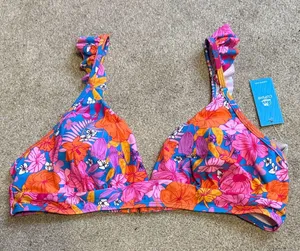 Cupshe Pink Floral Ruffle Trim Bikini Swim Top Size XL thumbnail 3