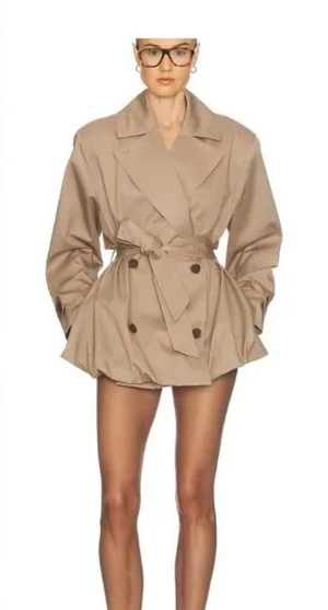 Helsa Short Bubble Hem Trench in Stone S thumbnail 1