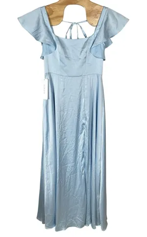NEW Azazie Bondi Bridesmaid Dress Womens Sz A10 Sky Blue Satin Formal Maxi Slit thumbnail 1