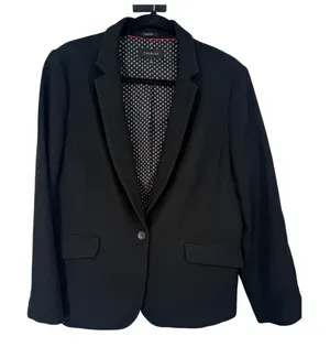 Talbots Women's Aberdeen Waffle Knit One Button Blazer Jacket Black Sz 14 Career thumbnail 1