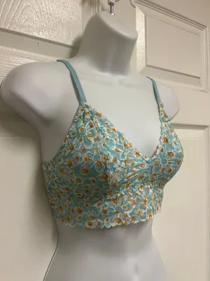 Victorias Secret Serenity Blue Floral Lace Unlined Bralette thumbnail 7