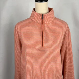 Bugatchi Quarter Zip Pullover Womens Large‎ Striped Coral Orange Casual thumbnail 2