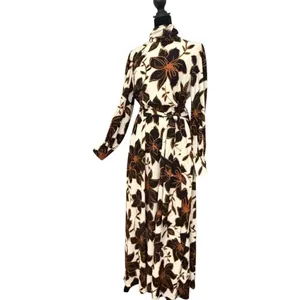 Alexia Admor Mock Neck Belted Maxi Dress Size 6 Brown Floral Print Fall Modest thumbnail 2