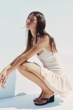 Zara Elegant White cream Halter corset ruffle Dress thumbnail 8