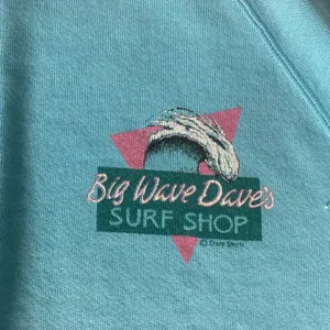 light blue white pink Big Wave Dave’s vintage surf 80’s crewneck thumbnail 3