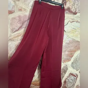 Commense Oversized Satin Wide Leg Dress Pants burgundy size M thumbnail 4