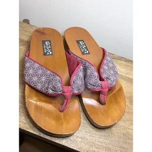 Vintage Japanese Geta Wooden Platform Sandals Purple Asanoha 7 thumbnail 3