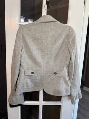 BANANA REPUBLIC Gray Herringbone Wool Blend Tailored Blazer Ruffled S Academia thumbnail 3