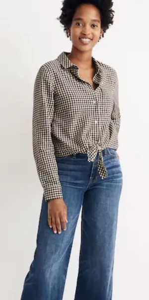 Madewell Gingham Flannel Tie Front Shirt Brown Gingham Check size Large $80 thumbnail 1