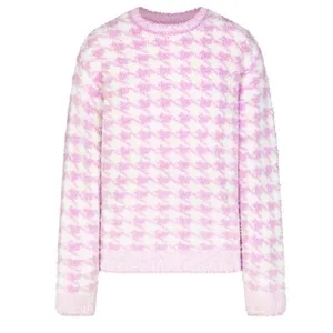 Skims L/XL‎ Cozy Knit Pullover Petal Pink Houndstooth Oversized Lounge Valentine thumbnail 6