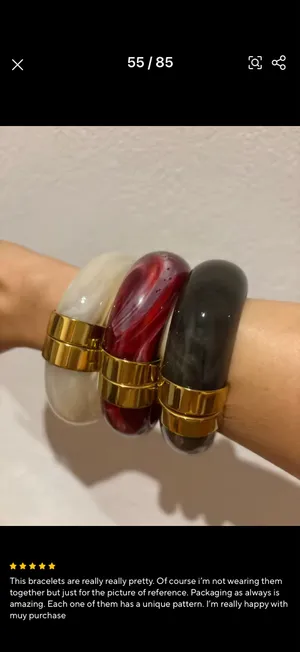 Red & gold chunky bangle bracelet with resin and stainless steel thumbnail 6