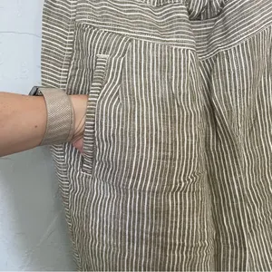 Anthropologie Grey/Beige and White Striped Linen Chinos High-Rise Comfort‎ sz S thumbnail 2