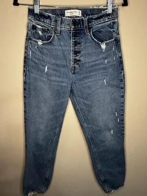 Abercrombie & Fitch The Mom High Rise Button Fly‎ Distressed Short Denim Jeans thumbnail 2