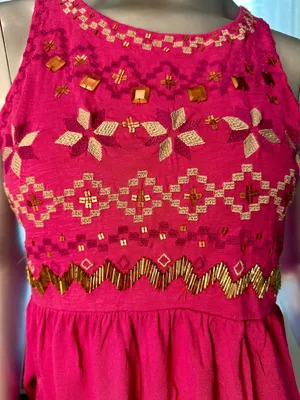 Free People Embroidered Beaded Tunic Top Pink Boho Sleeveless Size Small thumbnail 2