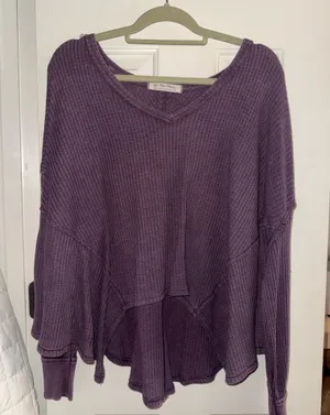 Free People Top Long Sleeve Small Knit We The Free Waffle thumbnail 1