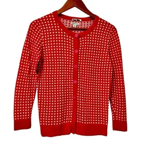 Merona Womens Pink White Polka Dot Cardigan Sweater Button Small Worn By Actress thumbnail 1