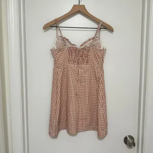 Urban Outfitters‎ | Orange White Plaid Gingham Tie Front Mini Dress, Size M thumbnail 3