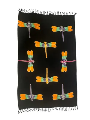 Dragonfly Scarf Shawl 65” x 41” Black/Orange/Teal/Purple EUC thumbnail 4