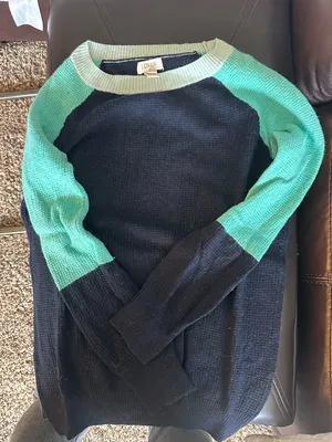 J. Crew Navy and Mint Raglan Crewneck Sweater thumbnail 1