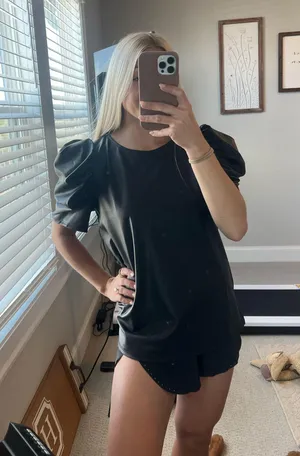 First Love Black shirt with puff sleeves thumbnail 1