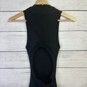 ZARA Women's Ribbed Black Romper Shorts Playsuit Zip‎ Tank Open Back Size Medium thumbnail 5
