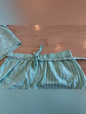GAP BODY poplin cotton short sleeve top and shorts pajama green stripe set large thumbnail 10