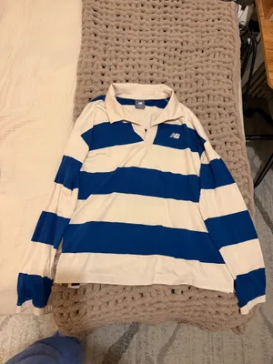 New Balance Blue and Cream Striped Rugby Shirt thumbnail 6
