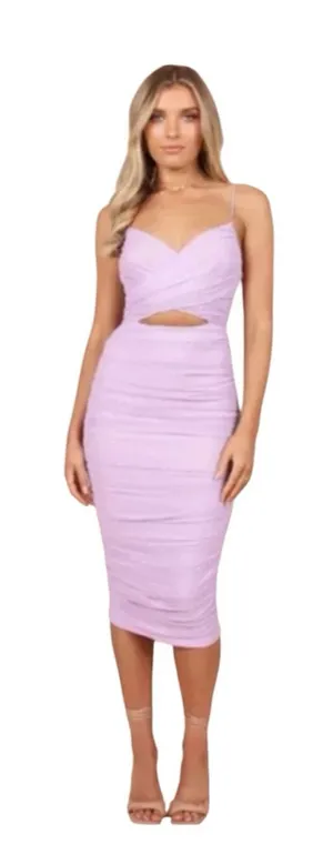 Petal & Pup Purple Lavender Ruched Chiffon Cut Out Midi Dress Wedding Guest XL thumbnail 1