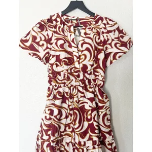 Anthropologie Somerset Maxi‎ Dress XS Burgundy Cream Printed Smocked Tiered NEW thumbnail 4