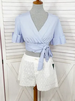 Wild Fable Eyelet Scallop Hem Boxer Shorts White XS‎ Cottagecore Elastic Pull On thumbnail 2